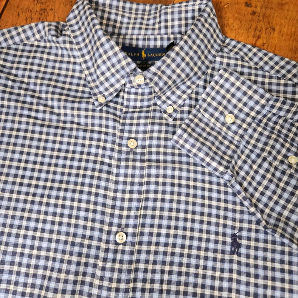 Ralph Lauren Mens XXL Classic Fit Gingham Button Down Shirt Blue Navy Check